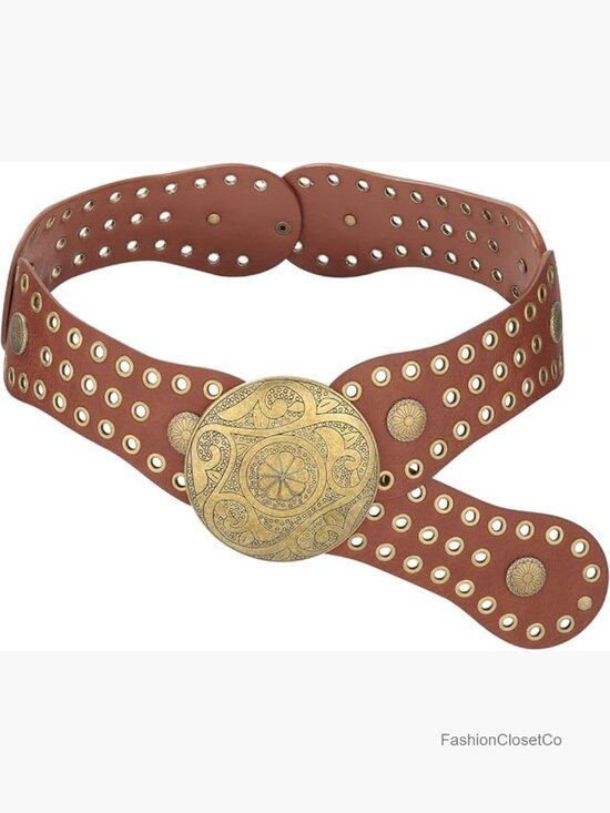 Wide Western Belt with Vintage Concho Buckle - Faux Leather main image 7